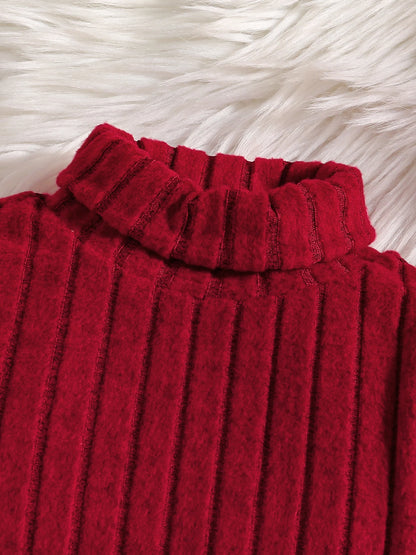 Trendy Ribbed Turtleneck, Flare Pants, and Belt Set