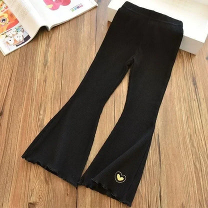 Soft Ribbed Flare Leggings with Heart Detail