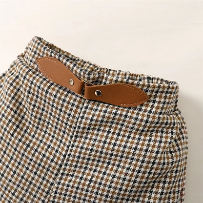 Trendy Ribbed Top and Plaid Shorts Set with Belt