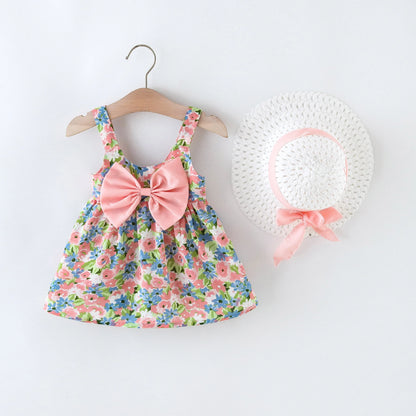 Floral Sundress & Sun Hat Set with Bow
