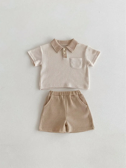Little Gentleman Ribbed Polo & Shorts Set
