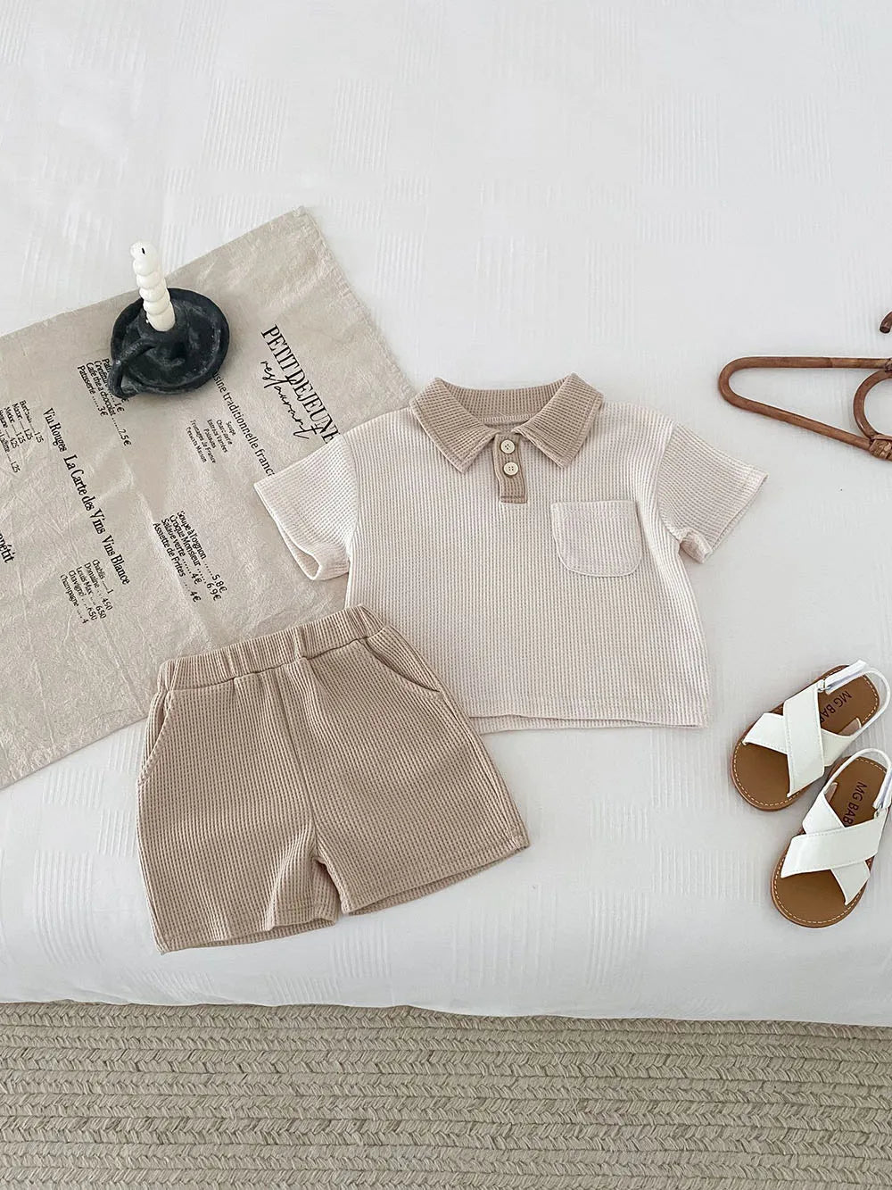 Little Gentleman Ribbed Polo & Shorts Set