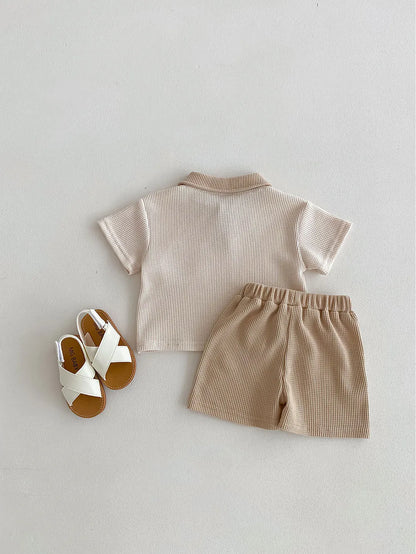 Little Gentleman Ribbed Polo & Shorts Set