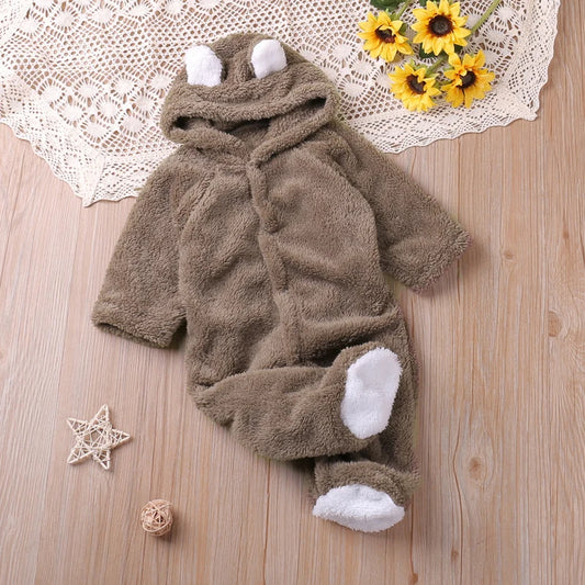 Cozy Bear Hooded Baby Onesie