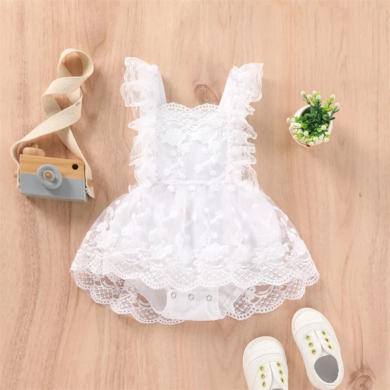 Elegant Lace Ruffle Baby Romper