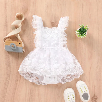 Elegant Lace Ruffle Baby Romper