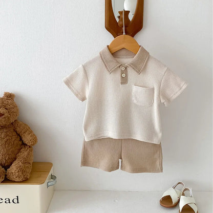 Little Gentleman Ribbed Polo & Shorts Set