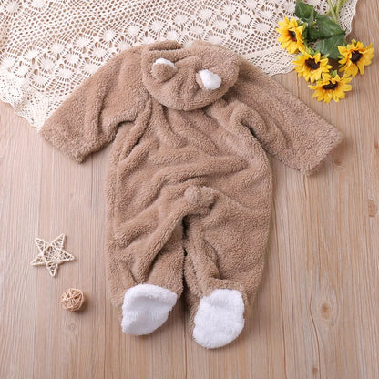 Cozy Bear Hooded Baby Onesie