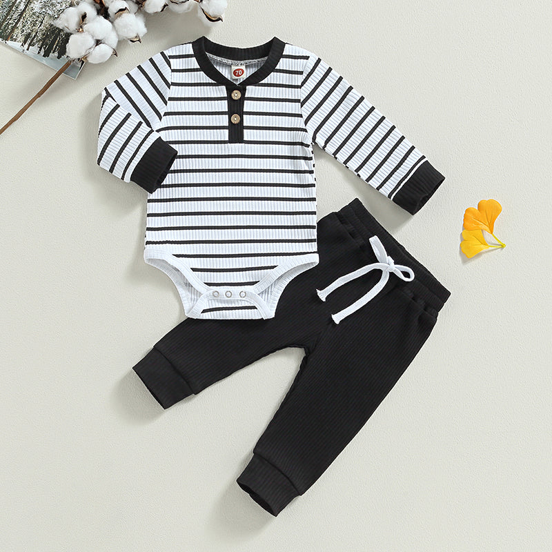 Ribbed Stripe Bodysuit & Pants Set