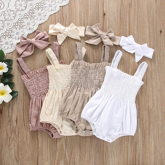 Smocked Baby Romper with Bow